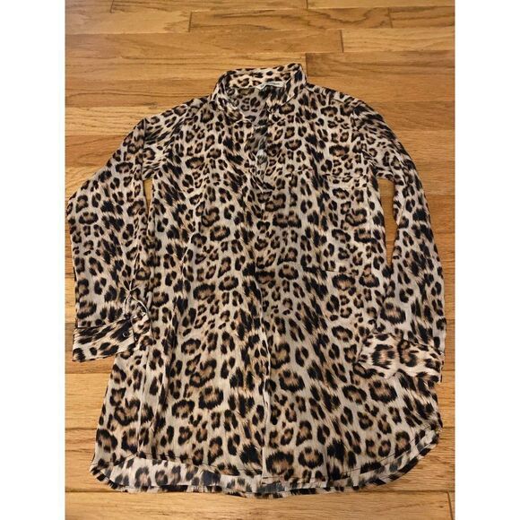 Zara, women's leopard print, long sleeve button down collared blouse size XS - Picture 1 of 6